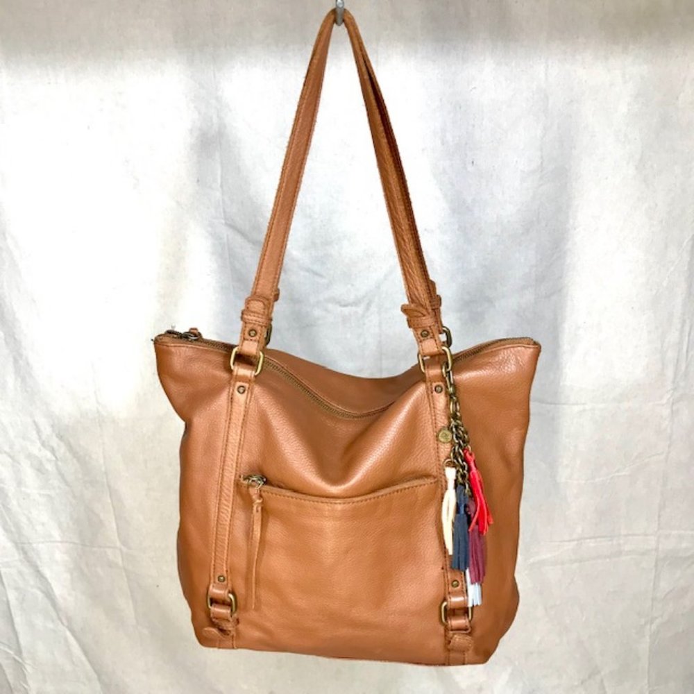 The Sak Happy & Free Natural Brown Genuine Leather Tote Bag Shopper PRISTINE
